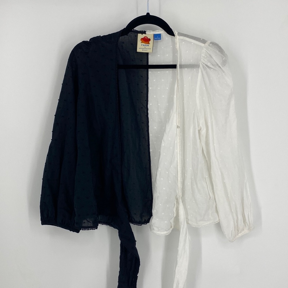Anthropologie FARM Two Tone Long Sleeve Wrap Blouse